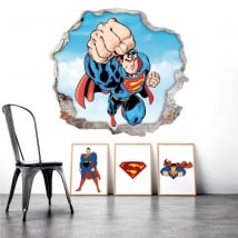 Stickers muraux trou superman 3d