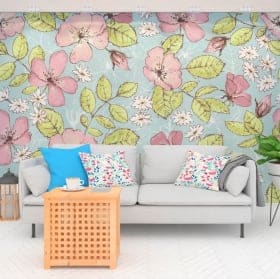 Peintures murales adh&eacute;sives fleurs &agrave; d&eacute;corer