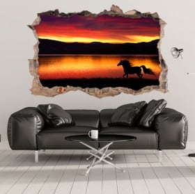 Vinyles 3d cheval et nature mur de trou
