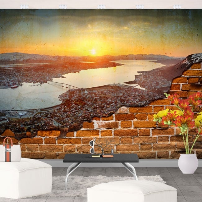 Peintures Murales Coucher De Soleil En Norvège Mur Cassé