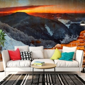 Peintures de vinyle lever du soleil dans les montagnes effet de mur brisé