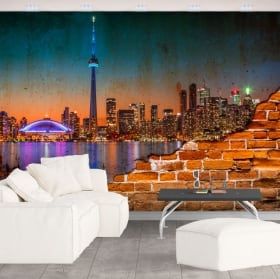 Murales du canada ville de nuit effet de mur brisé
