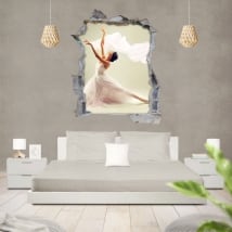 Vinyle silhouette femme ballet trou de mur 3d