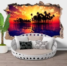 Vinyle et autocollants coucher de soleil sur la plage trou de mur 3d