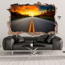 Vinyle décoratif 3d coucher de soleil sur la route