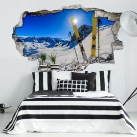 Stickers muraux coucher de soleil dans les montagnes enneig&eacute;es 3d