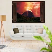 Vinyle et autocollants de fenêtre 3d éruption du volcan