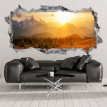 Vinyle décoratif 3d coucher de soleil dans les montagnes