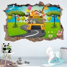 Vinyles 3d les enfants bus animaux de zoo