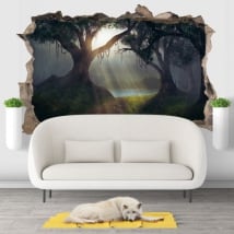Autocollants décoratifs 3d illustration des arbres forêt magique