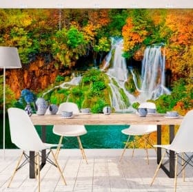 Peintures les murs cascade de for&ecirc;t en automne