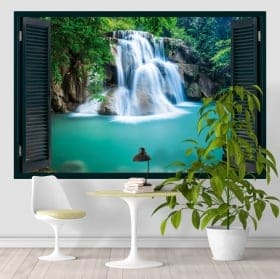 Vinyle des fen&ecirc;tres cascade dans la for&ecirc;t 3d
