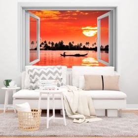 Vinyle décoratif coucher de soleil tropical 3d