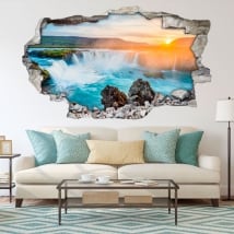 Vinyle décoratif crépuscule chutes d'eau godafoss islande 3d