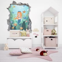 Vinyle et des autocollants pour enfants petite sirène au poisson