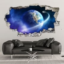 Vinyle les murs planète terre et comète 3d