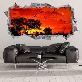 Autocollants et vinyls d&eacute;coratifs coucher de soleil en afrique 3d