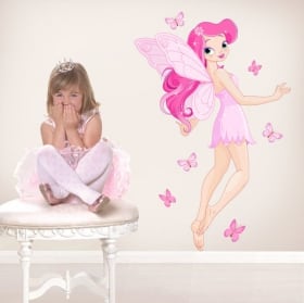 Vinyle pour enfants f&eacute;e silhouette coeurs