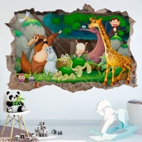 Vinyle d&eacute;coratif pour enfants animaux heureux 3d