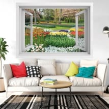 Vinyle décoratif fenêtre fleurs dans le jardin 3d