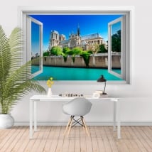 Fenêtre de vinyle 3d cathédrale notre dame france