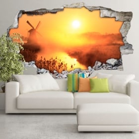 Vinyle 3d cr&eacute;puscule moulin holland