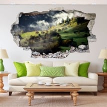 Stickers muraux brouillard montagnes en automne 3d
