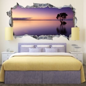 Vinyle mur de trou panoramique arbre fleur de cerisier 3d