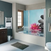 Vinyle écrans de salle de bain fleur de lotus et pierres zen