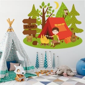Vinyle enfants et jeunes camper dans la for&ecirc;t