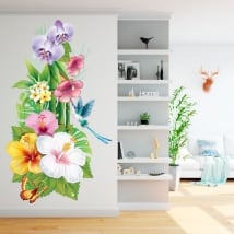 Vinyle pour les murs fleurs colibri et papillon