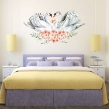 Vinyle décoratif et des autocollants cygnes avec des fleurs