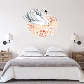 Vinyle décoratif et des autocollants cygnes avec des fleurs