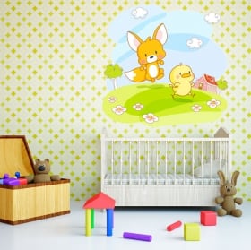 Vinyle et autocollants pour enfants ou b&eacute;b&eacute; renard et poussin