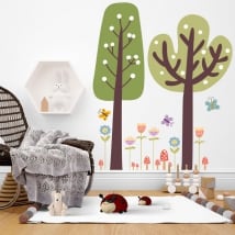 Stickers muraux arbres avec des fleurs et des papillons