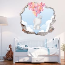 Vinyle 3d les enfants ou bébé le vol de l'éléphant et le chien