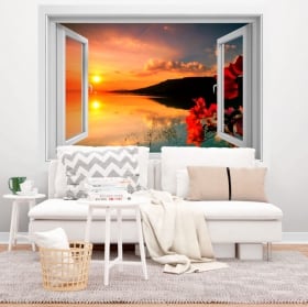 Fenêtres en vinyle 3d double coucher de soleil
