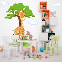 Vinyle pour enfants girafe avec arbre et nuages