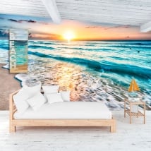 Peintures murales de vinyle coucher de soleil sur la plage