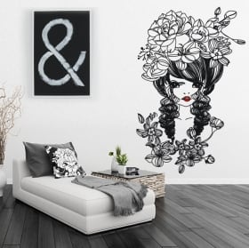 Vinyle et autocollants silhouette femme fleur avec des papillons