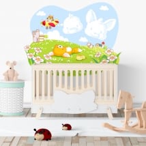 Vinyle pour enfants ou bébés renard et poussin sur le terrain