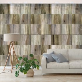 Peintures murales de vinyle carr&eacute;s en bois