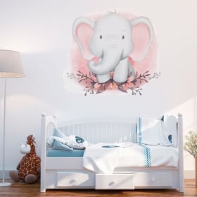 Vinyle et autocollants éléphant avec des fleurs pour les bébés