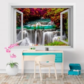 Vinyles 3d fen&ecirc;tre chutes d'eau en tha&iuml;lande huay mae kamin