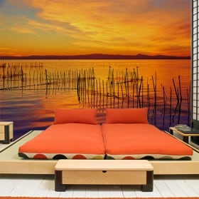 Papier peint coucher de soleil &agrave; l'albufera de valence