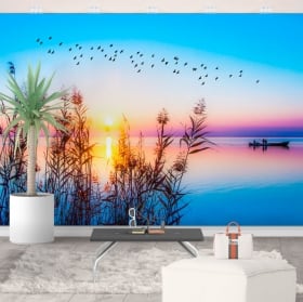 Murales en vinyle lever du soleil sur le lac