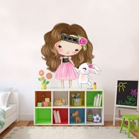 Autocollants en vinyle pour enfants fille et lapin