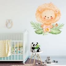 Vinyles et autocollants pour bébé lion avec fleurs