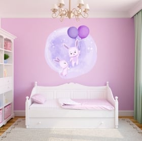 Vinyles et autocollants pour enfants lapins avec des ballons