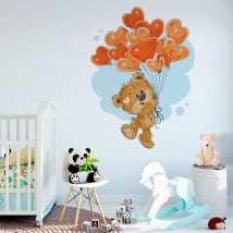 Vinyle et autocollants ours avec des ballons coeurs
